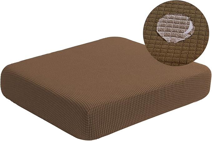 Water Resistant Couch Cushion Covers, Stretch Sofa Seat Slipcover for 3 Cushion Couch Sofa, Thick RV Dinette Cushion Covers Furniture Protector, Washable (Large, Coffee)