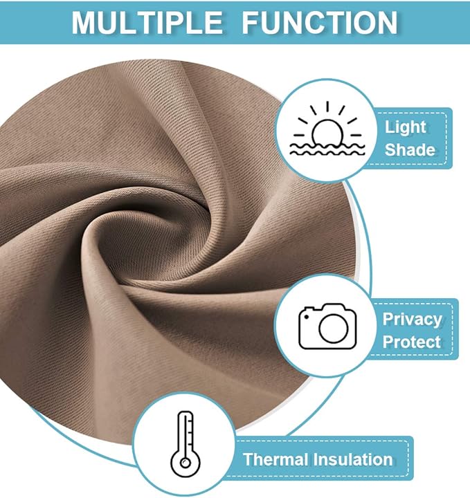 RYB HOME Blackout Curtains for Bedroom Living Room 63 inches Long, Thermal Insulated Privacy Rod Pocket Drapes for Nursery Office Home Theater, Width 34 by Length 63, Mocha, 2 Panels