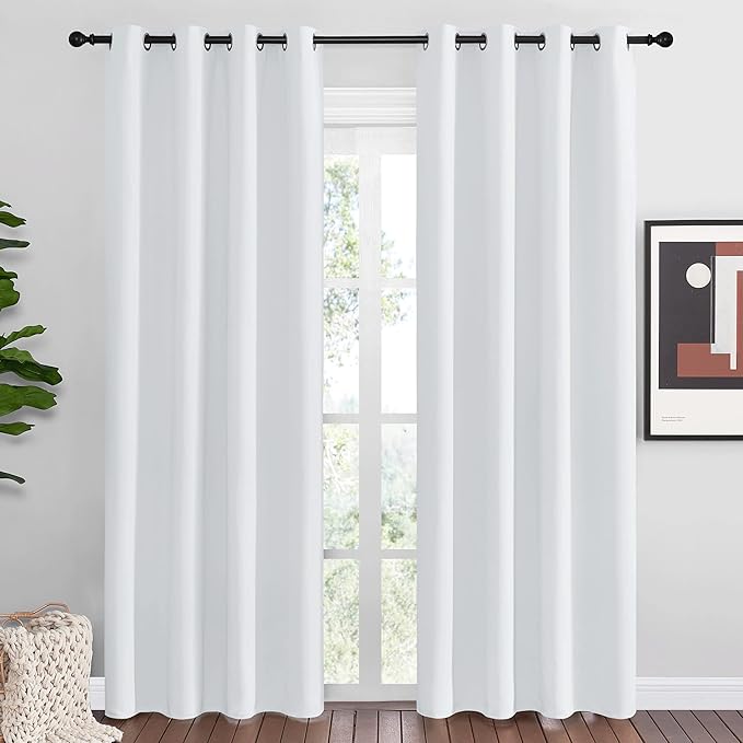 NICETOWN Blackout Curtains Panels for Bedroom, 2 Panels, 52 x 80 Inch, Greyish White, 3 Pass Microfiber Noise Reducing Thermal Insulated Solid Ring Top Blackout Window Drapes
