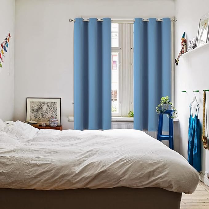 BGment Blackout Curtains for Bedroom - Grommet Thermal Insulated Room Darkening Curtains for Living Room, Set of 2 Panels (38 x 63 Inch, Faded Denim)