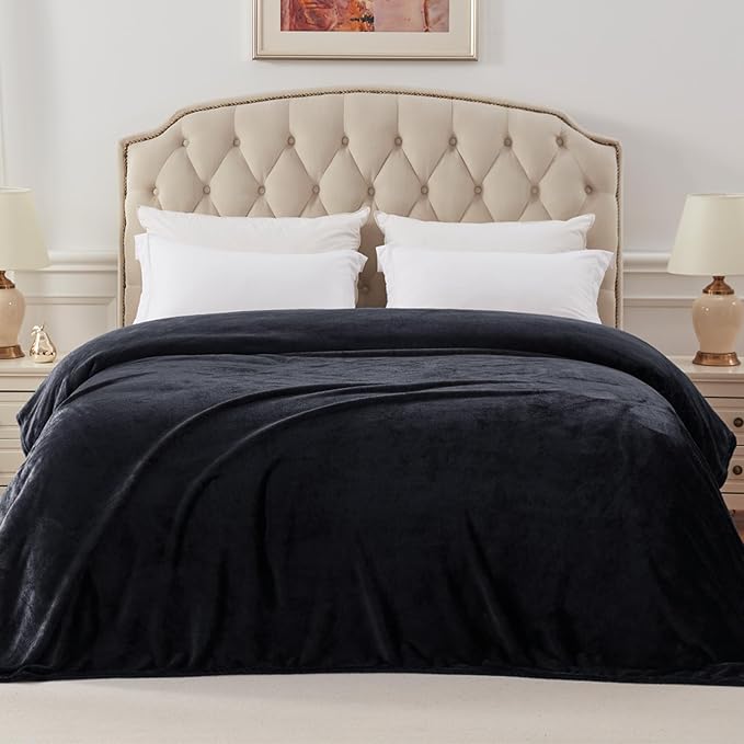 Exclusivo Mezcla Fleece Blanket Cal King Size for Bed, Super Soft and Warm, All Season, Cozy, Plush, Lightweight, 120x120 Inches, Black