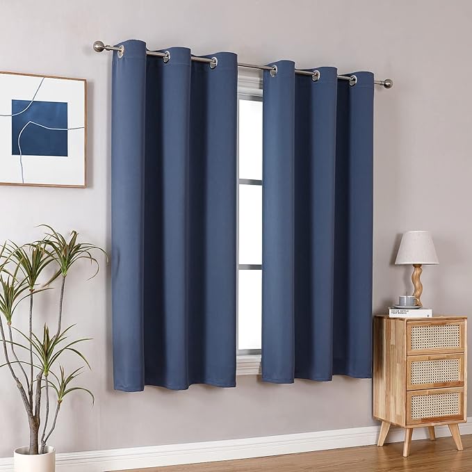 ChrisDowa Grommet Blackout Curtains for Bedroom and Living Room - 2 Panels Set Thermal Insulated Room Darkening Curtains (Stone Blue, 38W x 54L)