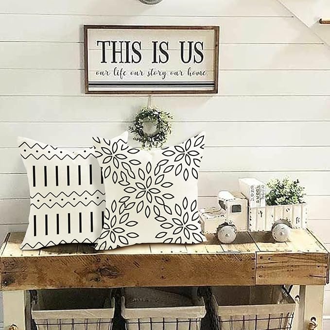 YCOLL Pillow Covers 16x16 Set of 4, Modern Sofa Throw Pillow Cover, Decorative Outdoor Linen Fabric Pillow Case for Couch Bed Car, Cream