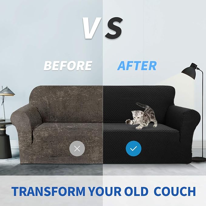 ZNSAYOTX 1 Piece Jacquard Couch Covers for 2 Cushion Couch High Stretch Loveseat Slipcover for Pets Dogs Anti Slip Love Seat Sofa Slipcover Furniture Protector (Loveseat, Black)