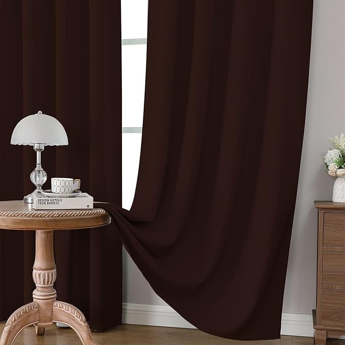 CUCRAF Blackout Curtains 54 inch Length 2 Panels Set, Rod Pocket Room Darkening Drapes for Bedroom Living Room, Insulated Thermal Light Blocking Window Curtain (W52 x L54 Inch, Chocolate)