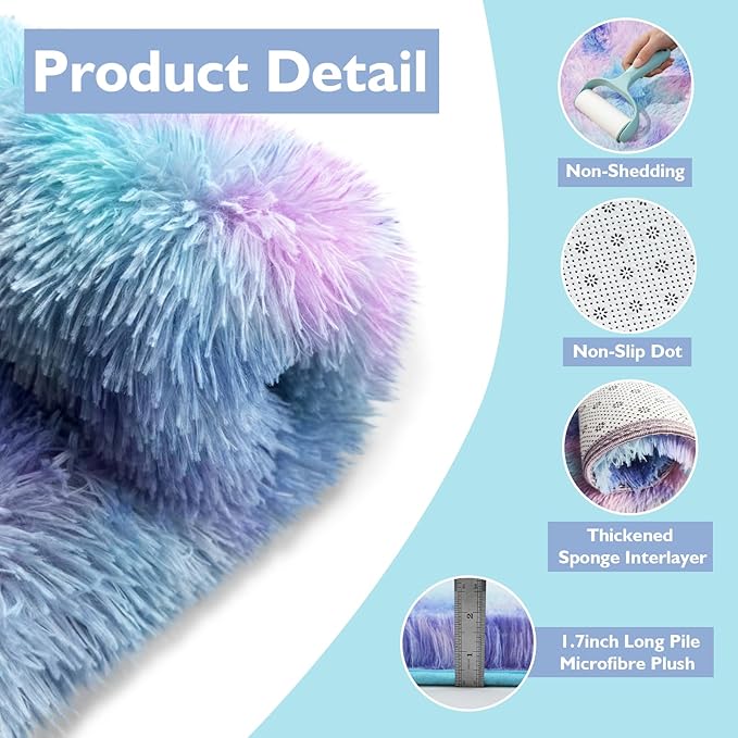 Shag Area Rug for Bedroom 4x6,Fluffy Area Rugs for Living Room,Soft Fuzzy Rug Non-Shedding Indoor Plush Carpet for Kids Bedroom Nursery Dorm Home Decor,Rainbow Purple