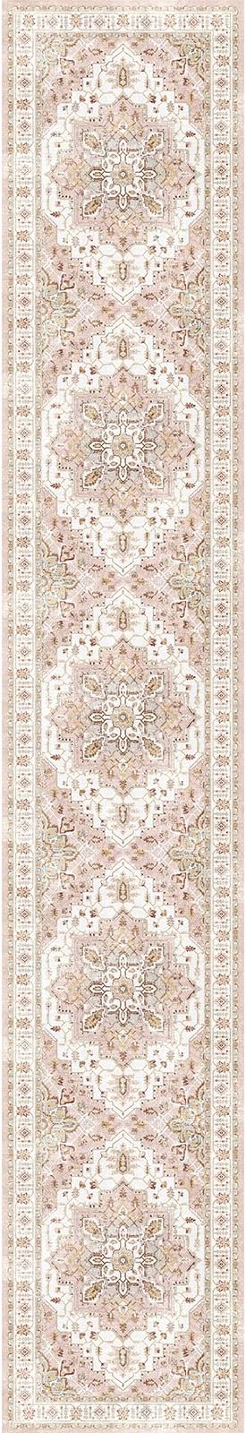 Madane Hallway Runner Rug 2x12, Extra Long Washable Runner Rugs with Rubber Backing, Non Slip Carpet Runner, Vintage Medallion Rug Runners for Kitchen Laundry Room Entryway (Pink, 2'x12')