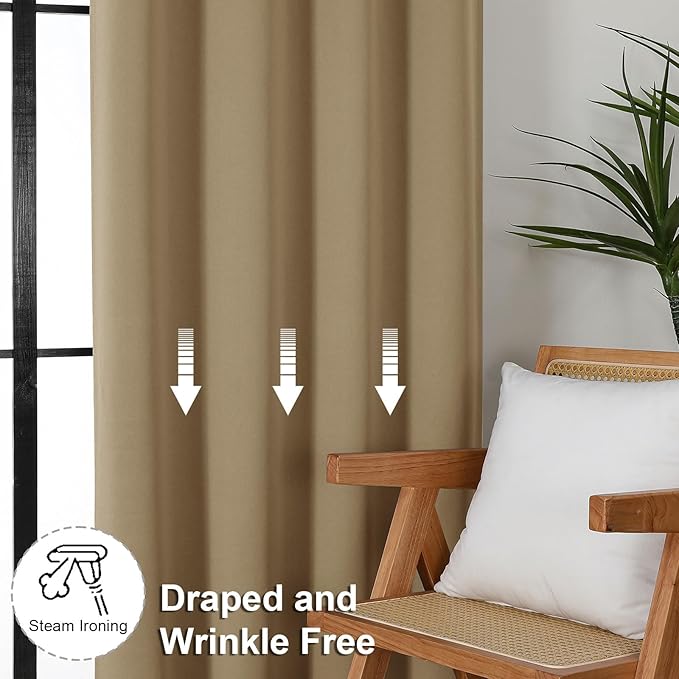 Simplebrand Ava Taupe Short 24 Inches Blackout Curtain 2 Panels Set, Half Window Rod Pocket Privacy Curtain Tiers for Kitchen, Curtains Blackout for Bathroom Shades, W30 x L24 Inch, Taupe