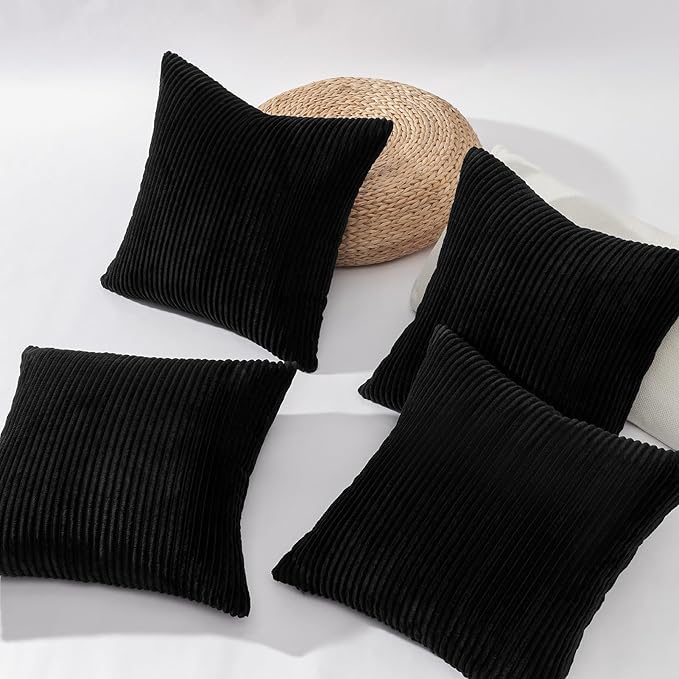 Topfinel Decorative 20x20 inch Black Throw Pillow Covers Cushion Cases, Set of 4 Soft Velvet Modern Double-Sided Designs, Mix and Match for Home Decor, Pillow Inserts Not Included