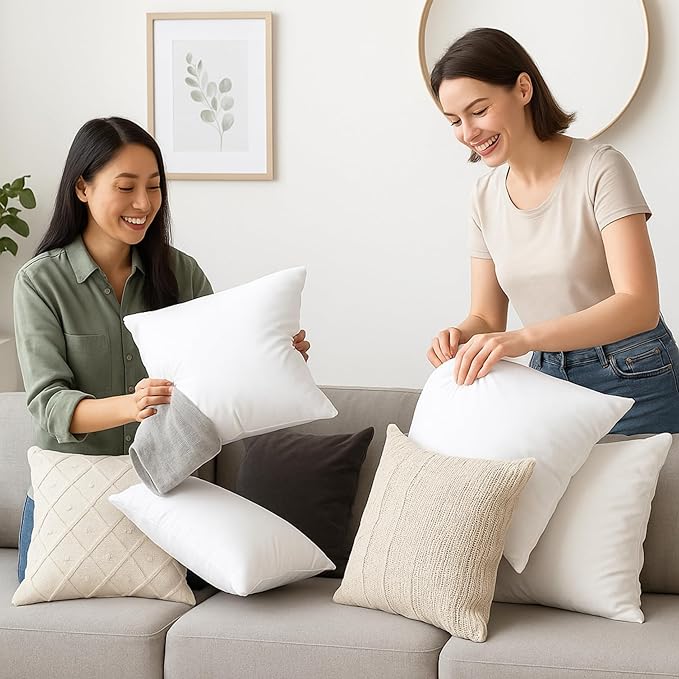 LANE LINEN 4 Pack 18x18 White Throw Pillow Inserts for Decorative Pillow Covers, Couch Pillows for Living Room, Fluffy Pillows for Bed
