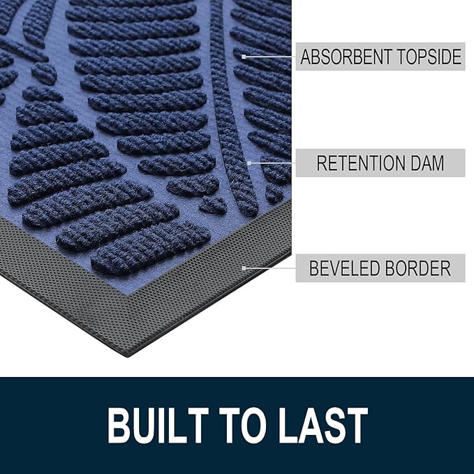 Colorxy Waterproof Doormat, Sturdy Natural Rubber Front Indoor Mat, Non Slip Low Profile Indoor Outdoor Door Mats, Stain and Fade Resistant Floor Mat, Easy Clean Patio Entrance Mat, 59''x23'', Navy