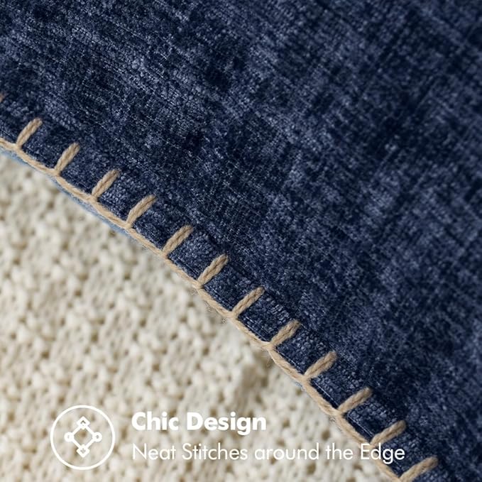 MIULEE Pack of 2 Couch Throw Pillow Covers 16x16 Inch Navy Blue Farmhouse Decorative Pillow Covers with Stitched Edge Soft Chenille Solid Dyed Spring Pillow Covers for Sofa Bed Living Room