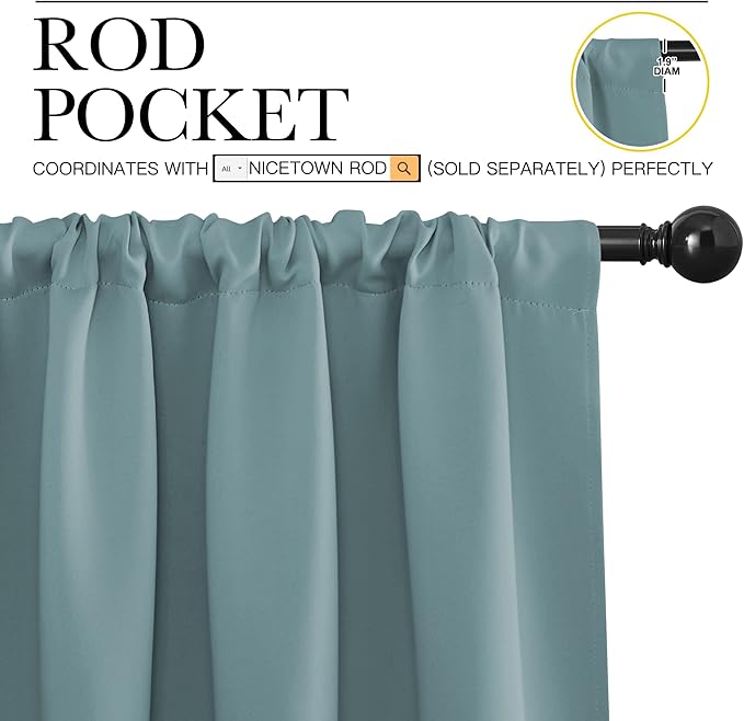 NICETOWN Greyish Blue Blackout Curtains Panels for Window, Thermal Insulated Rod Pocket Blackout Drapes/Draperies for Living Room (2 Panels, W52 x L63 inches)