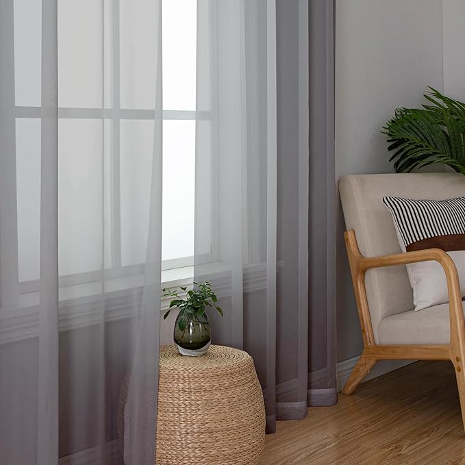 Aiyufeng Sheer Voile Window Treatment Rod Pocket Curtain Panels for Kitchen Bedroom Living Room Drapes Sunlight Filtering Privacy Semi Home Decor Assorted (Grey, 40 W x 96 L)