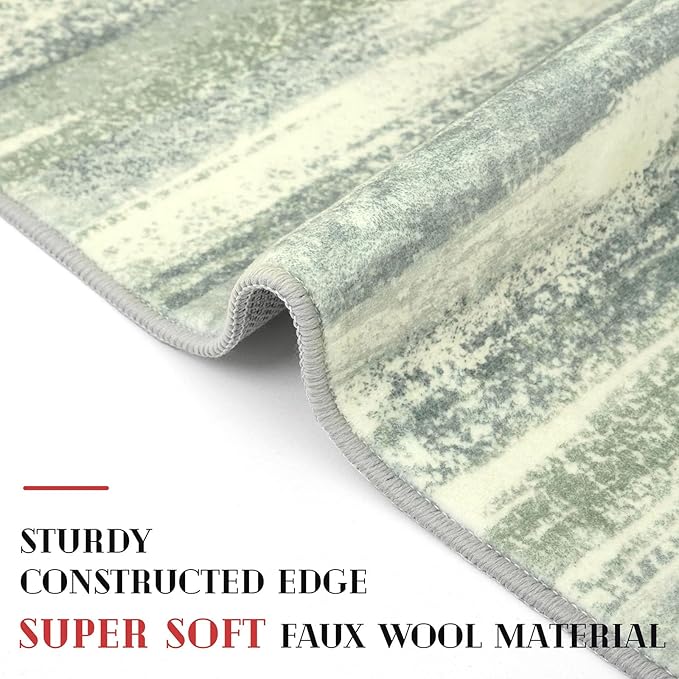Lansny Modern Abstract Entryway Rug Indoor 2x3 Washable Rug Non-Slip Soft Small Area Rug Sage Green Grey Kitchen Mats Thin Print Faux Wool Floor Carpet Throw Rugs for Entrance Bedroom