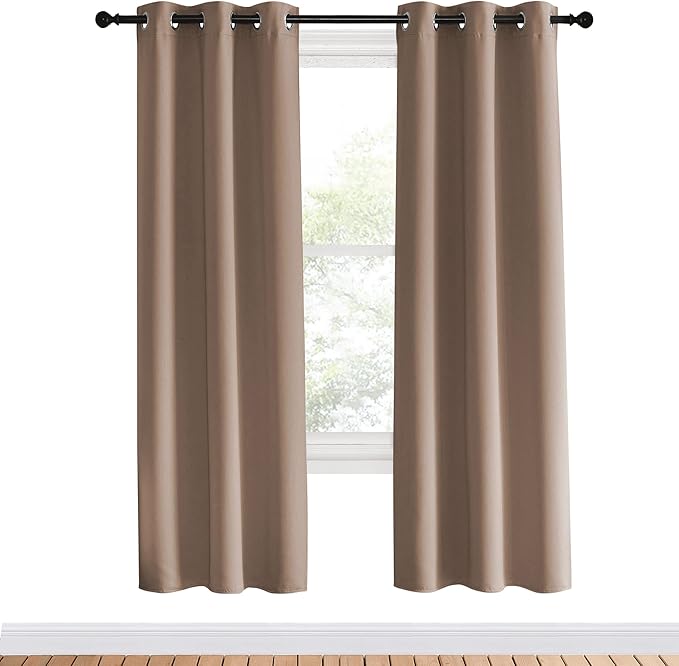 NICETOWN Kitchen Blackout Curtains and Drapes, 1 Pair, 34 inches by 70 Inch, Cappuccino, Triple Weave Energy Saving Thermal Insulated Solid Grommet Blackout Panels for Patio