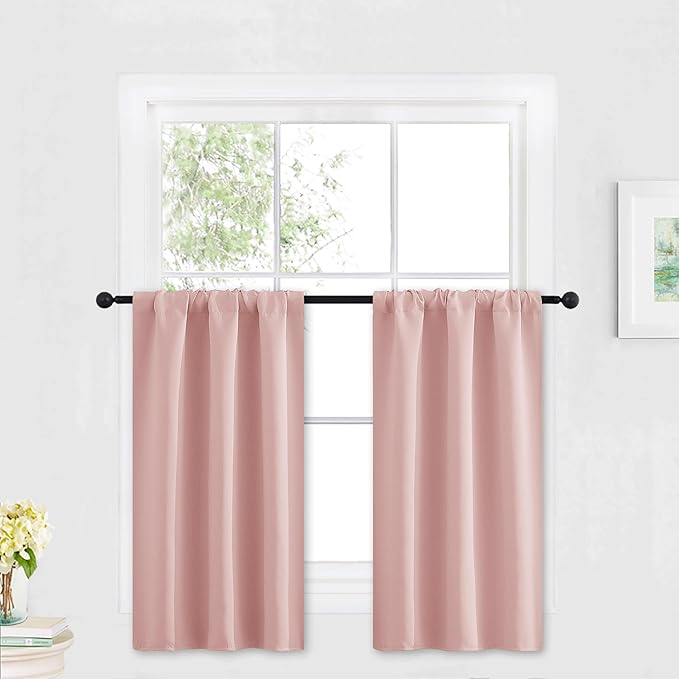 RYB HOME Kitchen Blackout Curtains Over Sink 36 inch Length, Rod Pocket Summer Light UV Blocking Energy Efficient, Cabinet Shelf Cupboard Coverings, Width 29 by Length 36, Peach Blush, 2 Panels