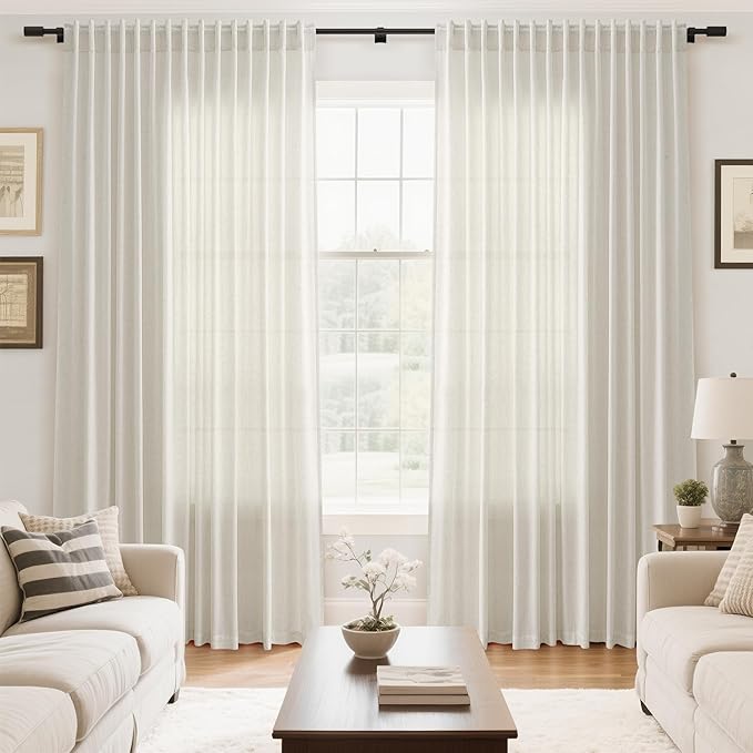 Nanspring Extra Wide Linen Curtains for Living Room 108 Inch Length for Room Divider Natural Cream Rustic Farmhouse Drape Rod Pocket Back Tab Light Filtering Bedroom Window Curtain for Sliding Door