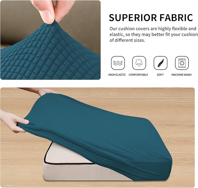 Easy-Going Stretch 3 Pieces Couch Cushion Covers for Sectional Sofa Left/Right L Shape Chaise Lounge Sofa Seat slipcover Anti-Slip Sofa Cover Soft (2 Seater + 1 Chaise, Peacock Blue)