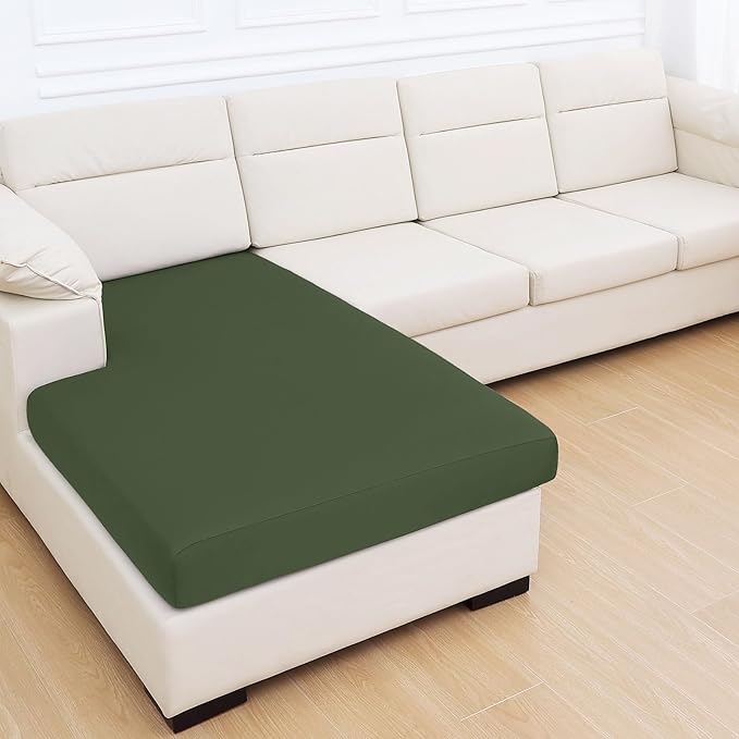 hyha Milk Silk Couch Cushion Covers for Sectional Sofa, Soft Sectional Sofa Couch Covers L Shape Washable, Outdoor Cushion Covers for Patio Furniture with Elastic Bottom(Chaise, Bronze Green)