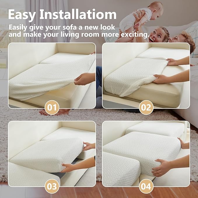 Couch Cushion Covers for Sofa Couch Covers Wear-Resistant Universal Sofa Cover Washable Stretch for Sectional Slipcovers (Texture-Cream White,Large Single Seat Cover)