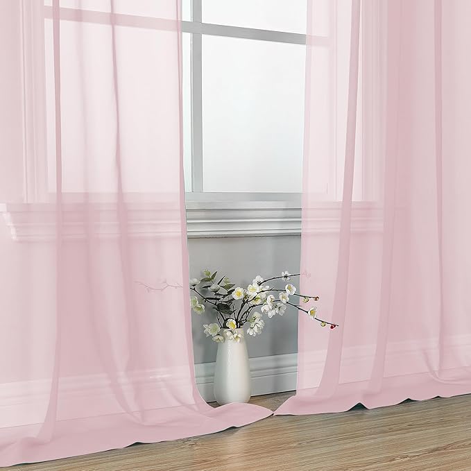 OVZME Blush Pink Sheer Curtains 63 Inches Long 2 Panels - Soft Light Filtering Window Sheer Panels for Living Room/Bedroom, Top Dual Rod Pocket, 1 Pair, Each 42Wx63L Inches