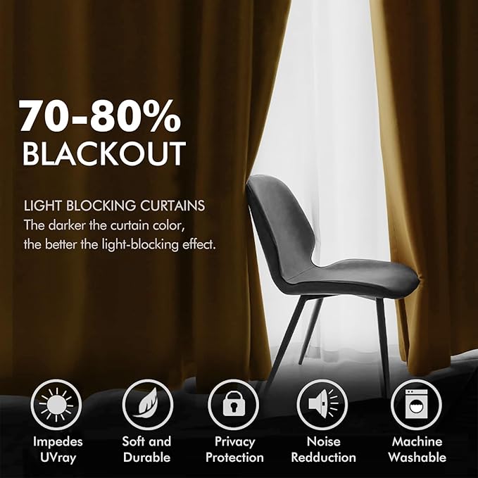 MIULEE Velvet Curtains Golden Elegant Grommet Thermal Insulated Soundproof Room Darkening Curtains/Drapes for Classical Living Room Bedroom Decor 52 x 96 Inch Set of 2