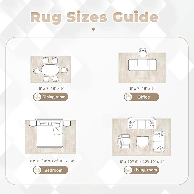 Area Rugs 6x9 for Living Room: Washable Rug Modern Abstract Neutral Soft Non-Slip Low-Pile Indoor Carpet for Bedroom Dining Room Playroom Home Office (Beige, 6'x9')