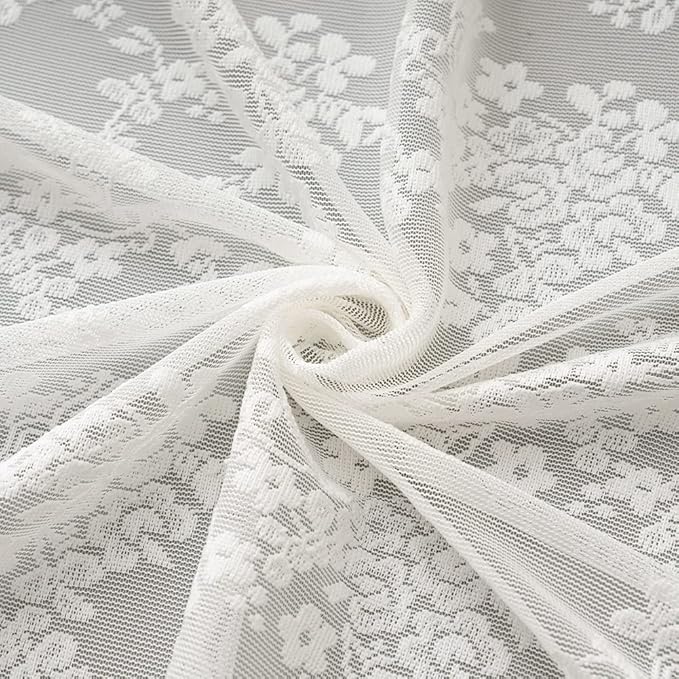 YJ YANJUN Vintage Lace Curtains 63 Inches Length- Elegant Victorian Floral Ivory Sheer Curtain Panels for Living Room Bedroom Kitchen, Scalloped Edges Rod Pocket, 2 Panels 52W x 63L Cream