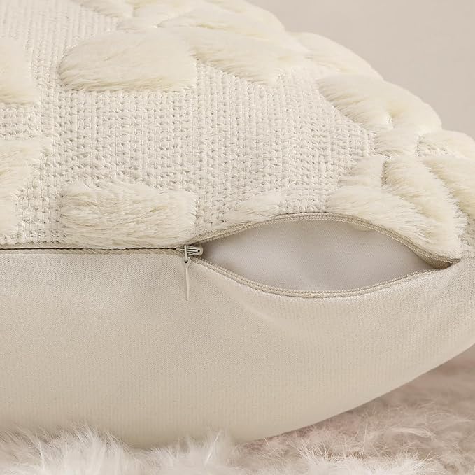 decorUhome Beige Bow Pillow Covers Set of 2 Coquette Aesthetic Cute Preppy Plush Faux Pillowcases for Girly Bedroom or Couch 18x18 Inch