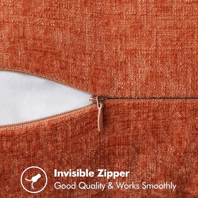 MIULEE Pack of 2 Couch Throw Pillow Covers 20x20 Inch Rust Farmhouse Decorative Pillow Covers with Stitched Edge Soft Chenille Solid Dyed Pillow Covers for Sofa Bed Living Room
