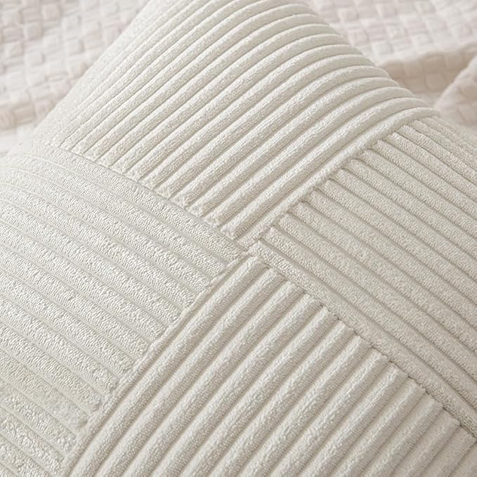 MIULEE Beige Decorative Throw Pillow Covers 20x20 Inch for Couch Bed Sofa Pack of 2 Boho Neutral Farmhouse Throw Pillows Soft Cross Corduroy Patchwork Textured Cushion Cases