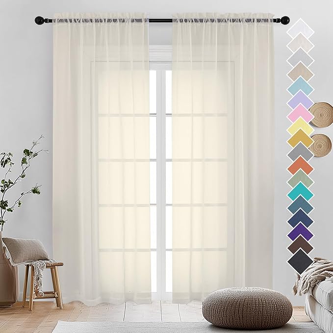 OVZME Cream Sheer Curtains 84 Inches Long 2 Panels - Soft Light Filtering Window Sheer Panels for Living Room/Bedroom, Top Dual Rod Pocket, 1 Pair, Each 42Wx84L Inches