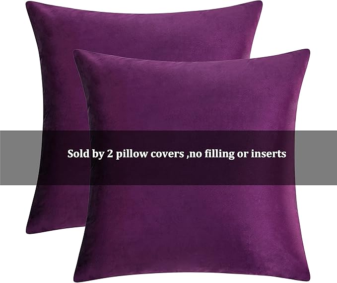 GIGIZAZA Decorative Throw Pillow Covers 16x16,Set of 2 Purple Square Couch Pillow Covers,Velvet Sofa Boho Cushion Pillows