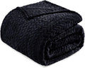 Exclusivo Mezcla Fleece Queen Size Blanket for Bed, 90x90 Inches Soft Cozy Jacquard Flannel Blankets, Lightweight Fuzzy Plush Warm for Women, Black