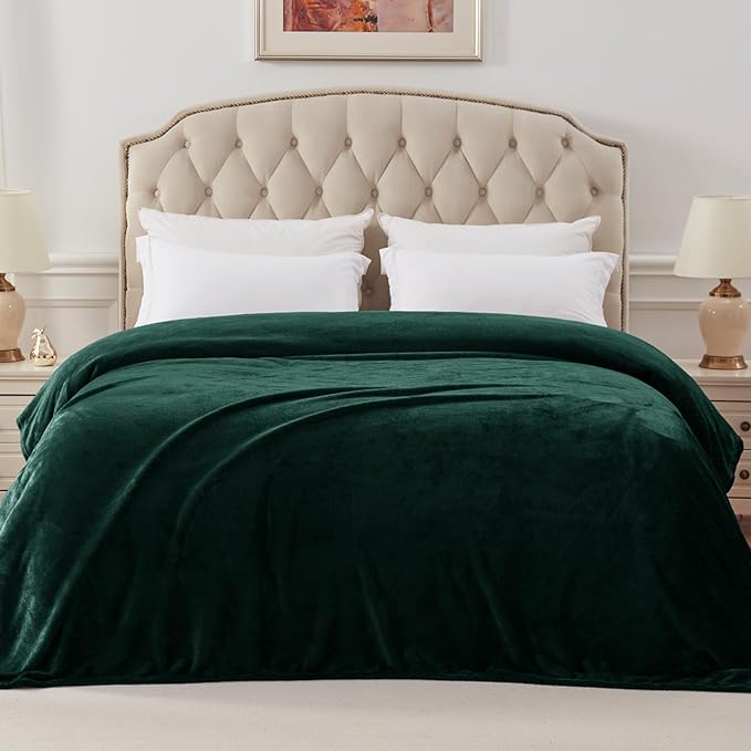 Exclusivo Mezcla Fleece Blanket Cal King Size for Bed, Super Soft and Warm, All Season, Cozy, Plush, Lightweight, 120x120 Inches, Forest Green