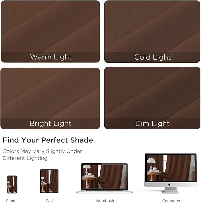 CUCRAF Brown Blackout Curtains 45 inch Length 2 Panels Set, Rod Pocket Room Darkening Drapes for Bedroom Living Room, Insulated Thermal Light Blocking Window Curtain (W52 x L45 Inch)