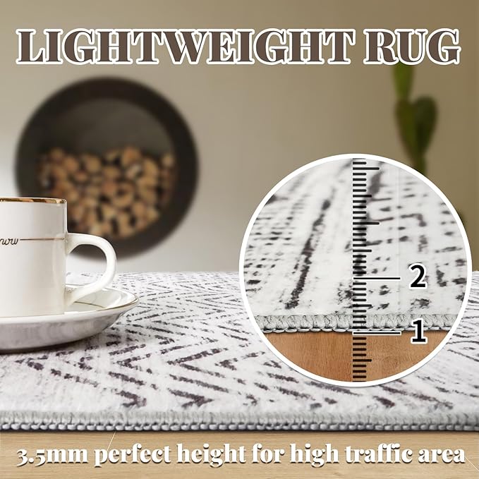 2x6 Washable Hallway Runner Rug - Moroccan Non-Slip Indoor Table Long Runners for Entryway Soft Low Pile Neutral Rugs for Kitchen Waterproof Geometric Carpet for Bedroom Bathroom Laundry 2x6 Grey