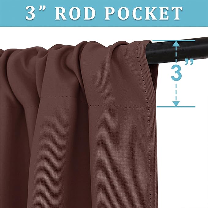 RYB HOME Blackout Bathroom Window Curtains, Short Thermal Insulated Heat Blocking Rod Pocket Half Window Curtain Tiers for Nursery Bedroom, Width 42 by Length 30, Chocolate Brown, 2 Panels