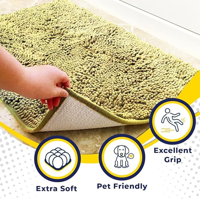 Muddy Mat® | Super Absorbent Door Mat Indoor, Microfiber Quick Dry Chenille Entryway Rug, Non-Slip Front Door Mat, Indoor Mats for Entryway, Machine Washable Pet Rug, Yellow 16"x24"