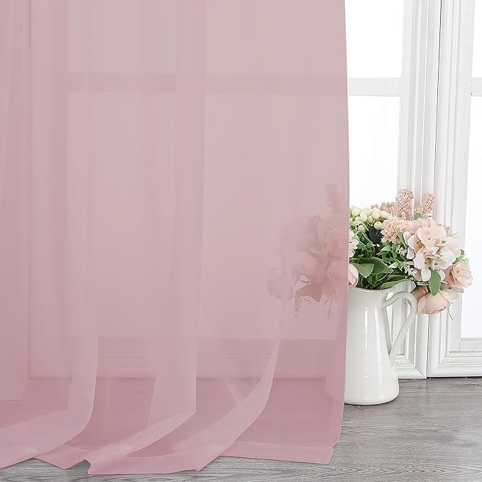 Chyhomenyc Sheer Blush Pink Curtains 90 inches Long 2 Panels, Light Filtering Soft Airy Solid Elegant Voile Window Treatment Drapes for Bedroom Living Room Wedding Party Decor, 42 Wx90 L Inches