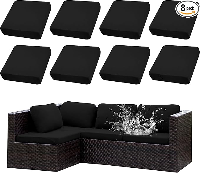 Outdoor Cushion Covers Set,8PCS Patio Furniture Couch Seat Slipcovers, Replacement for Sofa Sectional Chair(Cover，Only)