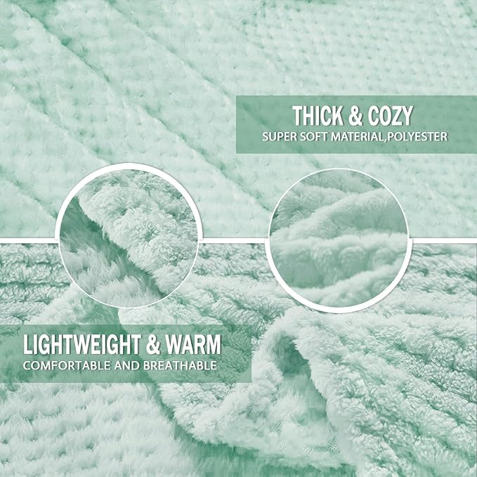 Exclusivo Mezcla Fleece Throw Blanket Extra Large, Super Soft and Warm Blankets for Couch, Sofa and Bed Waffle Textured, Cozy, Fuzzy and Lightweight (Mint Green, 50x70 Inches)