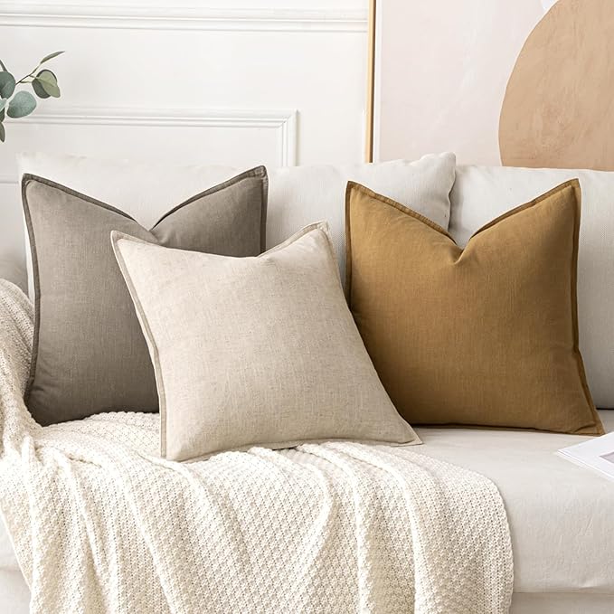 MIULEE Decorative Linen Pillow Covers 18x18 Inch Tan TaupeBoho Farmhouse Neutral Winter Couch Throw Pillows for Bed Pack of 2 Accent Modern Pillowcase Sofa Livingroom Home Decor