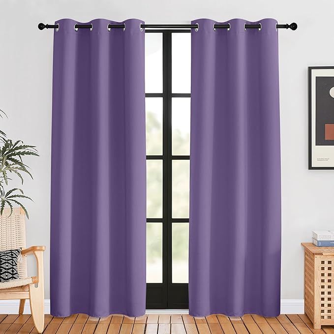 NICETOWN Blackout Window Curtains 80 inch Long, 2 Panels, 34 inch, Lilac Purple, Grommet Top Room Darkening Thermal Insulated Solid Vertical Drapes for Bedroom/Kid Room