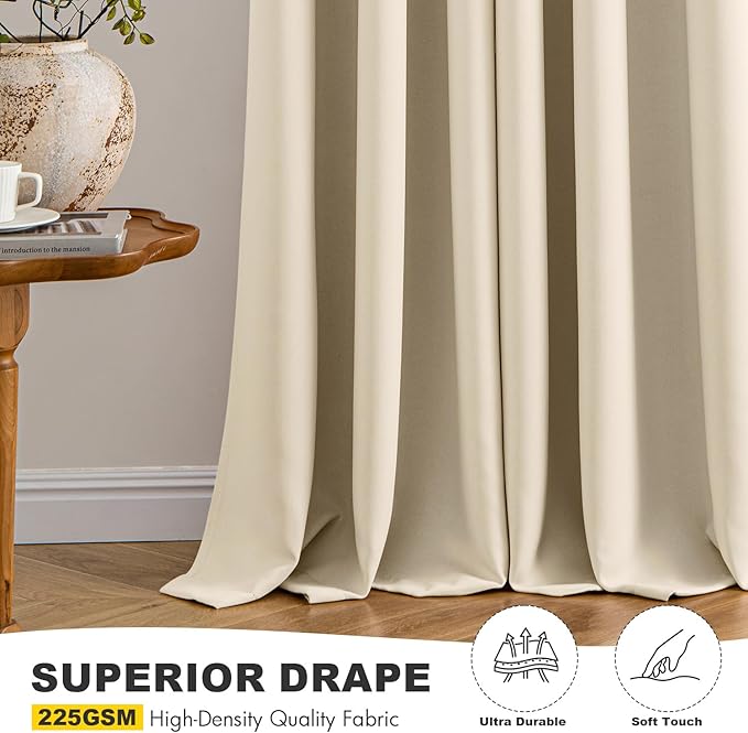 MIULEE Cream Beige Blackout Curtains for Bedroom Living Room 72 Inches Long 2 panels, Thermal Insulated Room Darkening Drapes Solid Grommet Noise Reducing Light Blocking Window Curtains W40 x L72 Inch