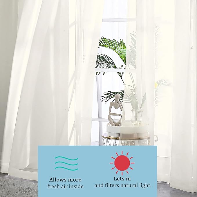 OWENIE Sheer Curtains 90 Inches Long, Elegant Sheer Curtains for Bedroom, Window Voile Sheer Curtain Panels/Drapes/Treatment for Living Room, 2Pcs, Each 42" W x 90" L, Ivory