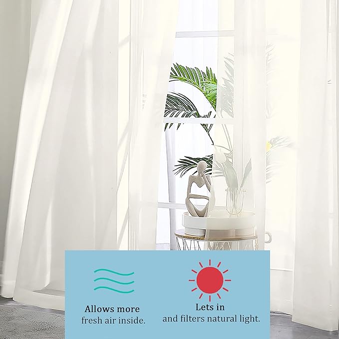 OWENIE Extra Long Sheer Curtains 120 Inches Long, Sheer Curtain, Voile Rod Pocket Panels for Bedroom and Living Room (42 x 120 inches Long, Set of 2, Ivory)