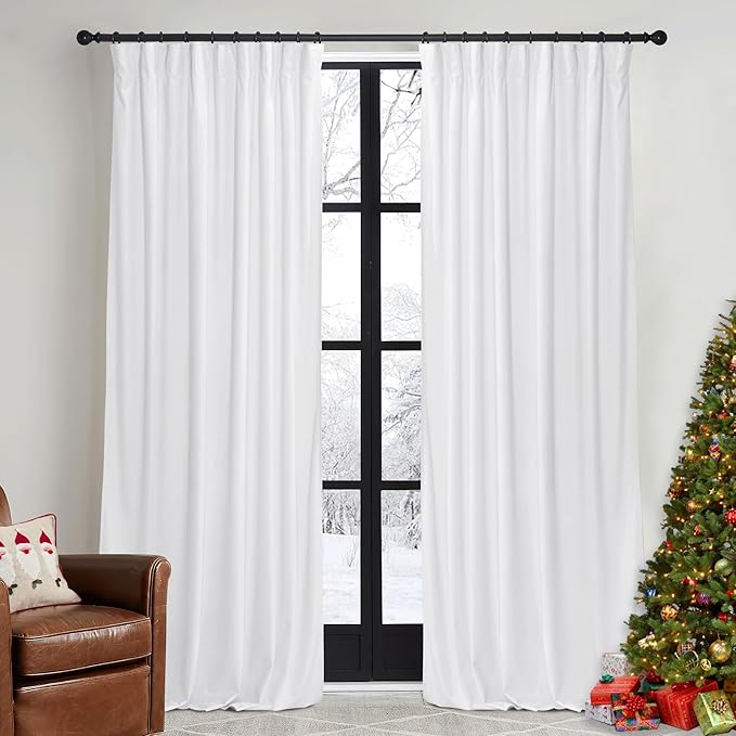 RYB HOME Pure White Velvet Curtains 96 inches for Bedroom - Luxury Light Reducing Vertical Drapes Simple Home Decoration for Sliding Door Living Room, W52 x L96, 2 Pieces