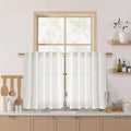 Nanspring 24 Inch Linen Curtains for Kitchen Beige White Small Window Semi Sheer Curtains Back Tab and Rod Pocket Light Filtering Drapes for Basement Short Cafe Curtain, 40 x 24 Inch,2 Panels
